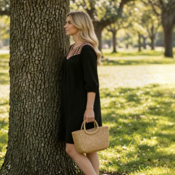 Skies are Blue Black Embroidered Boho Dress - Picture 5 of 10